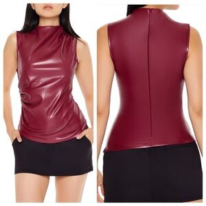 NWT FOREVER 21 RED BURGUNDY FAUX LEATHER SLEEVELESS TOP - SMALL